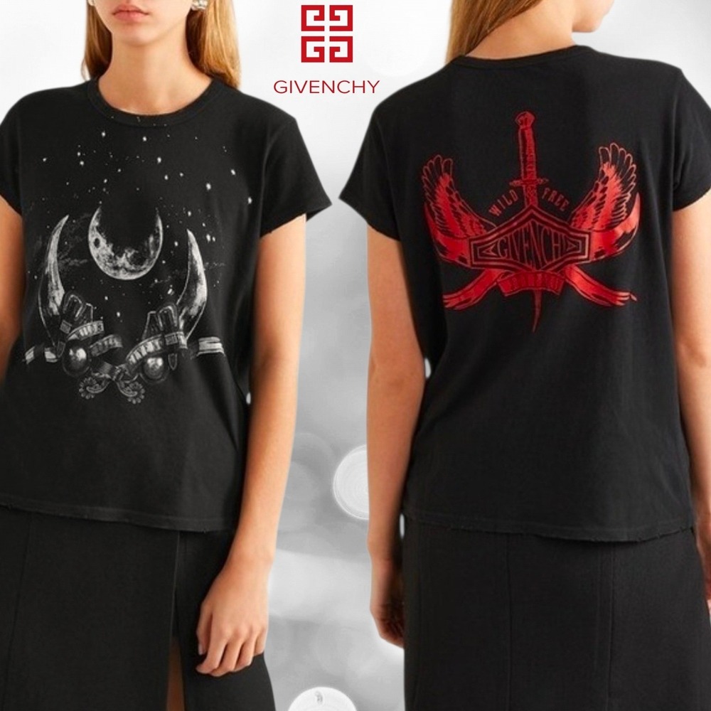 Givenchy Paris Women's Taurus Moon Celestial Graphic T-Shirt Cuban Fit Black M